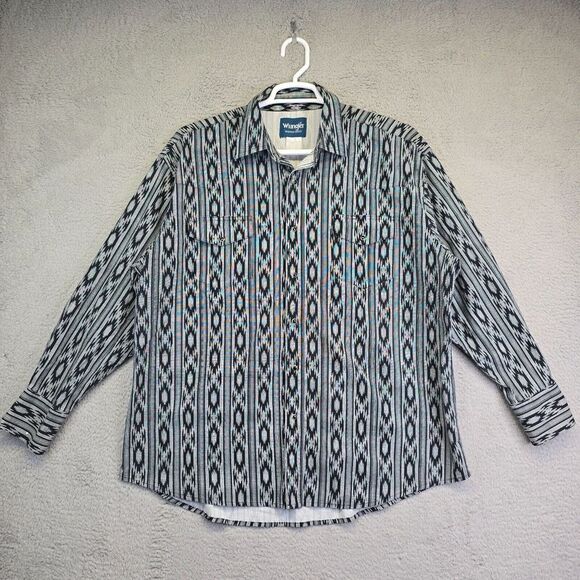 Vintage Wrangler Western Shirt Mens 2XL XXL Southwest Aztec Brushpopper checotah - Picture 1 of 9